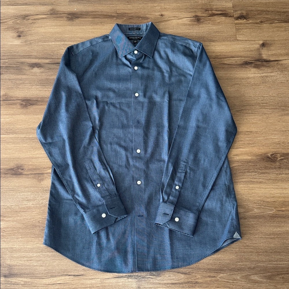Banana Republic Camden Fit Non Iron Textured Navy Men's Shirt. Size Large
